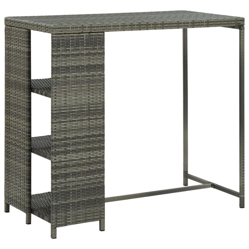 Vidaxl Barový stolík s úložným regálom sivý 120x60x110 cm polyratan